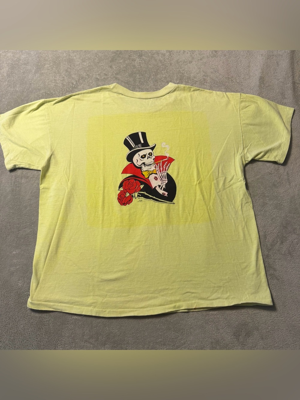 Vintage 1986 Gentleman Death Neon Highlighter Yellow T Shirt  XL Single Stitch